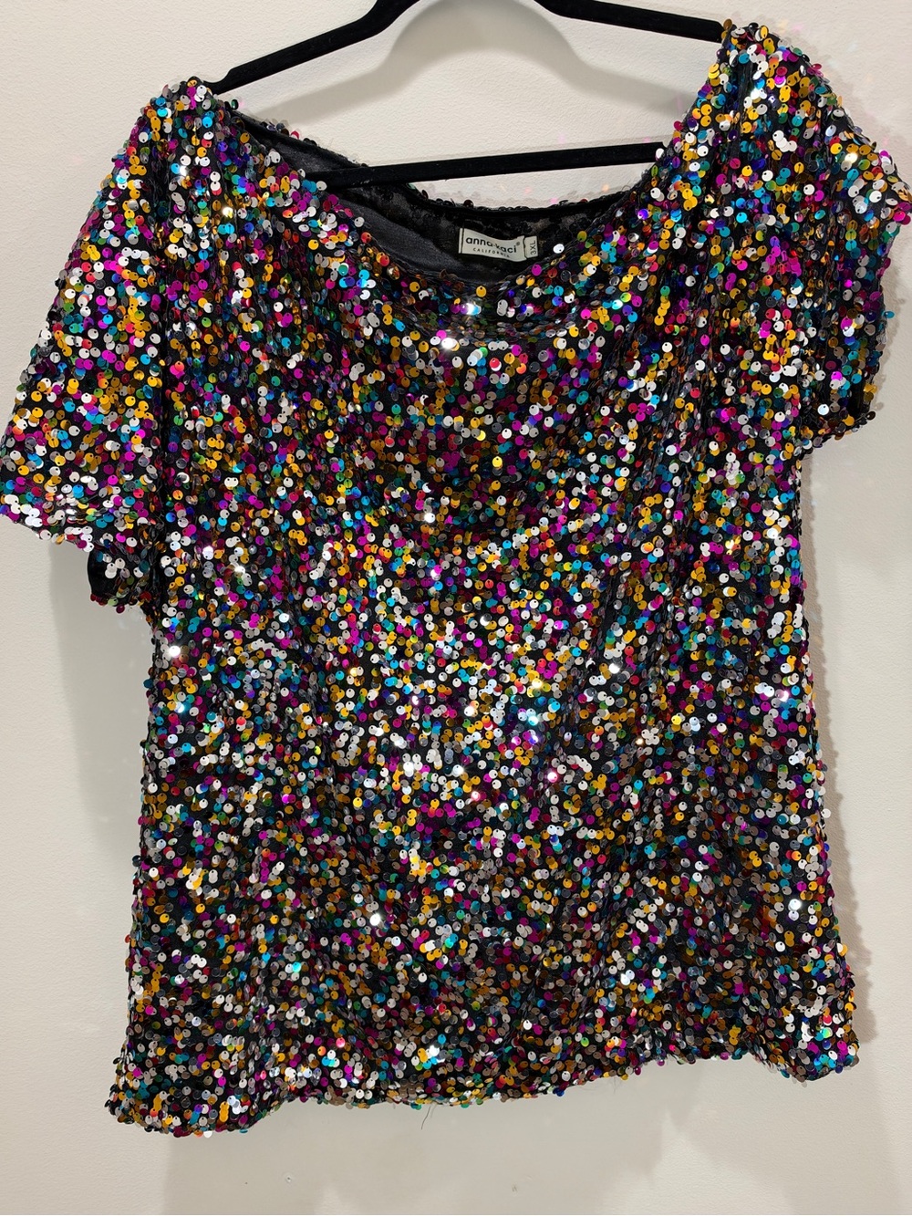 Multicolor Sequin Short Sleeve Off Shoulder Top